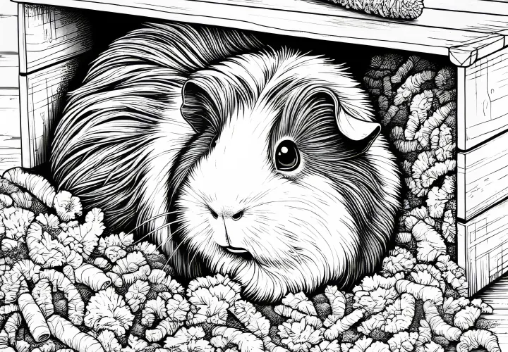 Porquinho-da-índia na caixa: Modelo para colorir para download (Gratuito)