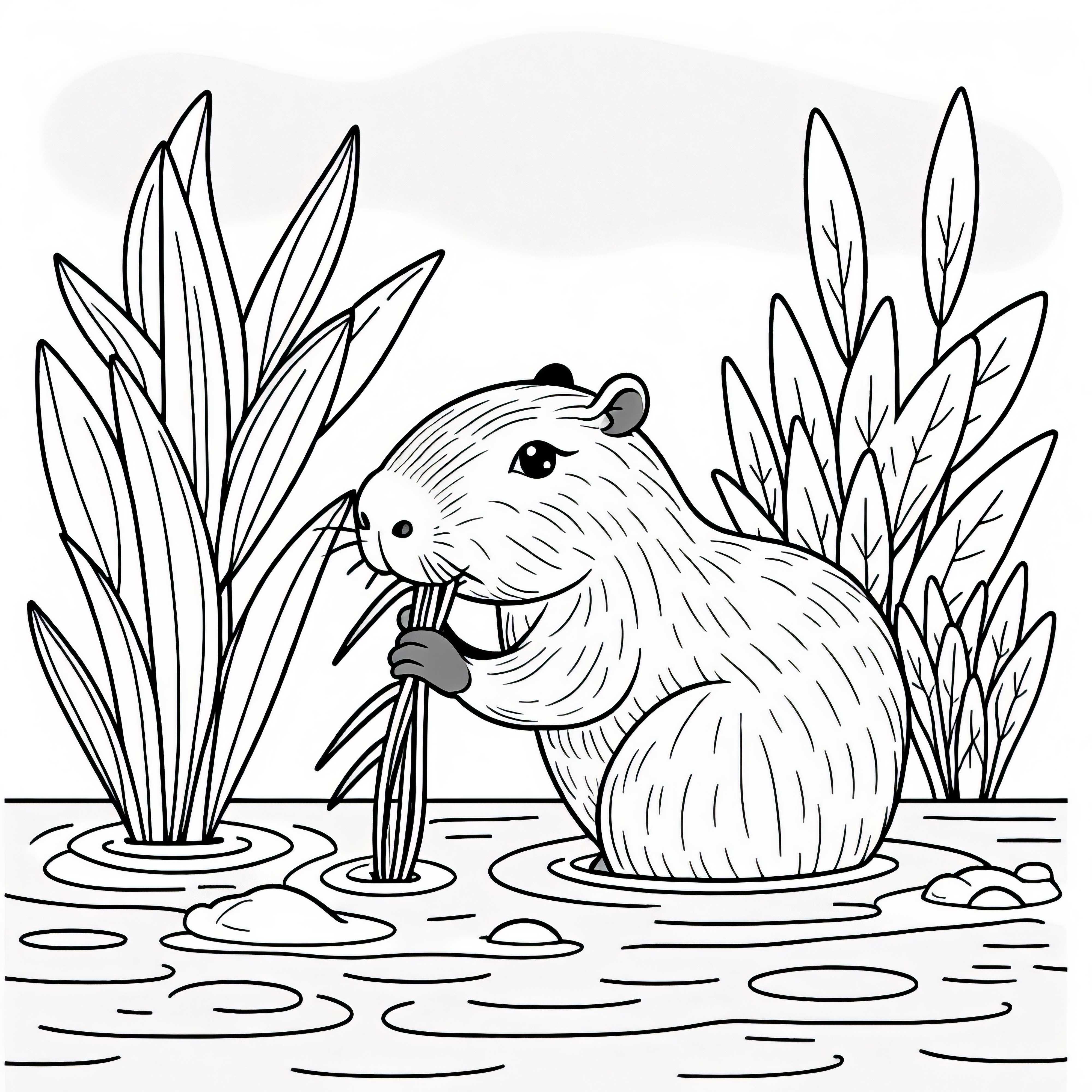 Morski prašiček grize v vodno rastlino – slika za barvanje brezplačno