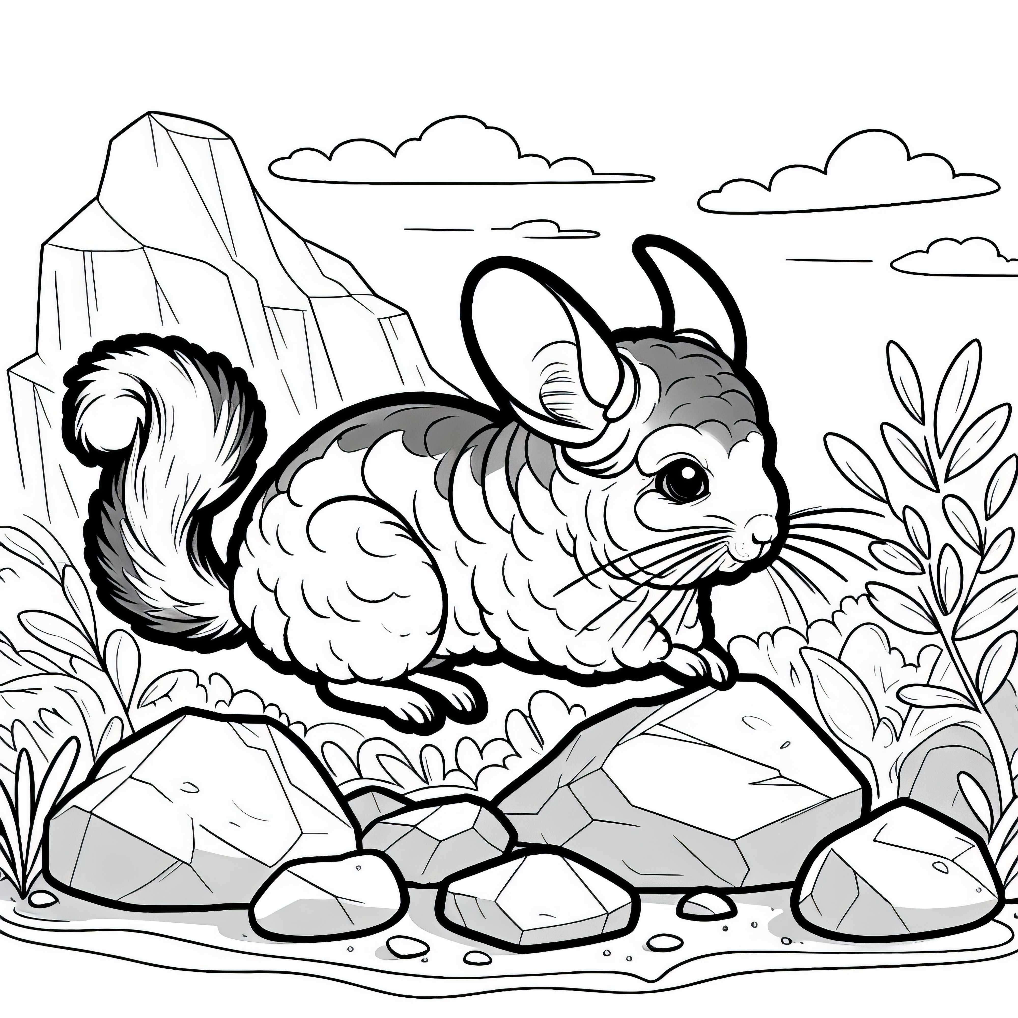 Chinchilla springt snel over rotsen en stenen - Kleurenpagina gratis