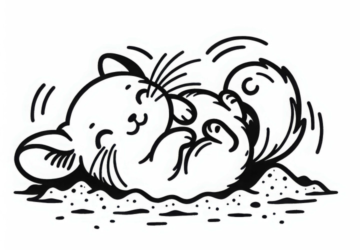 Chinchilla rolls in the sand to clean its fur – coloring page free and easy