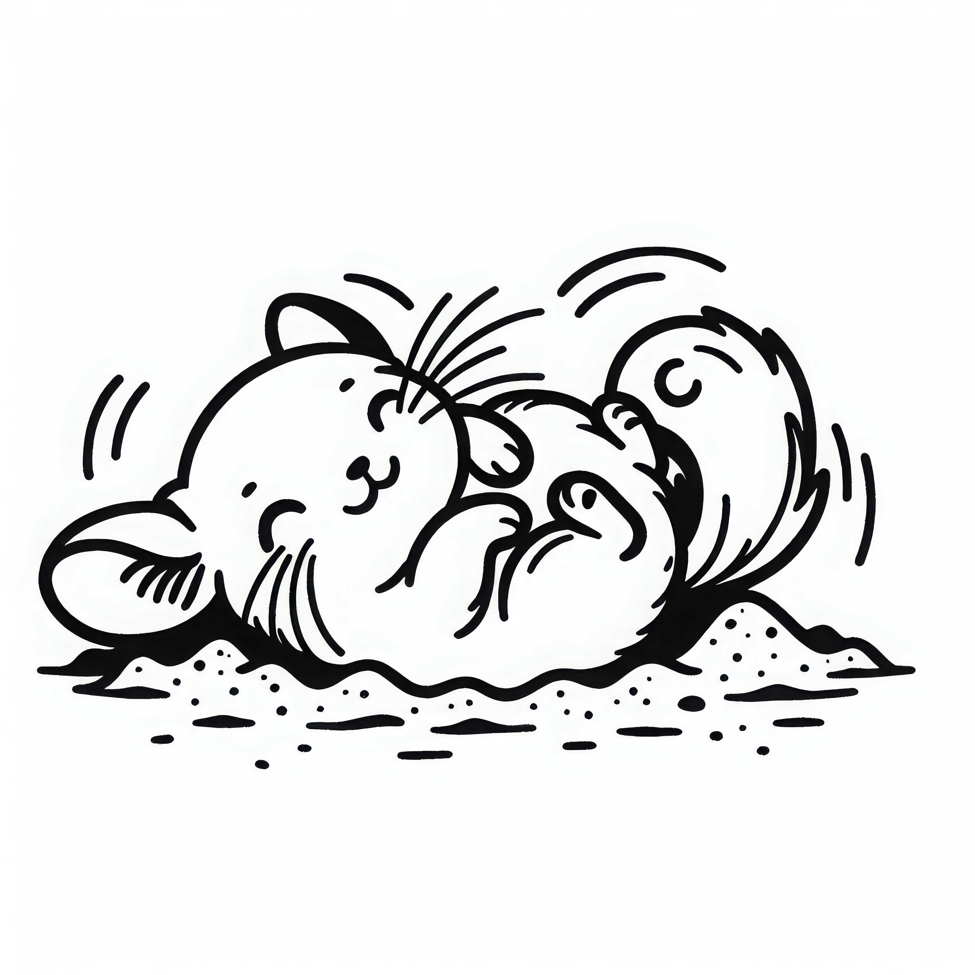 Chinchilla menggulung diri di pasir untuk membersihkan bulunya – Template mewarnai gratis dan mudah