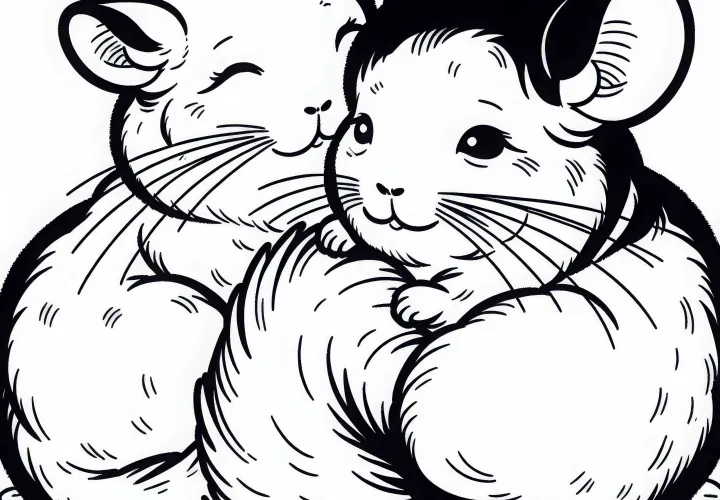 Zwei Chinchillas kuscheln sich eng aneinander – Malvorlage gratis