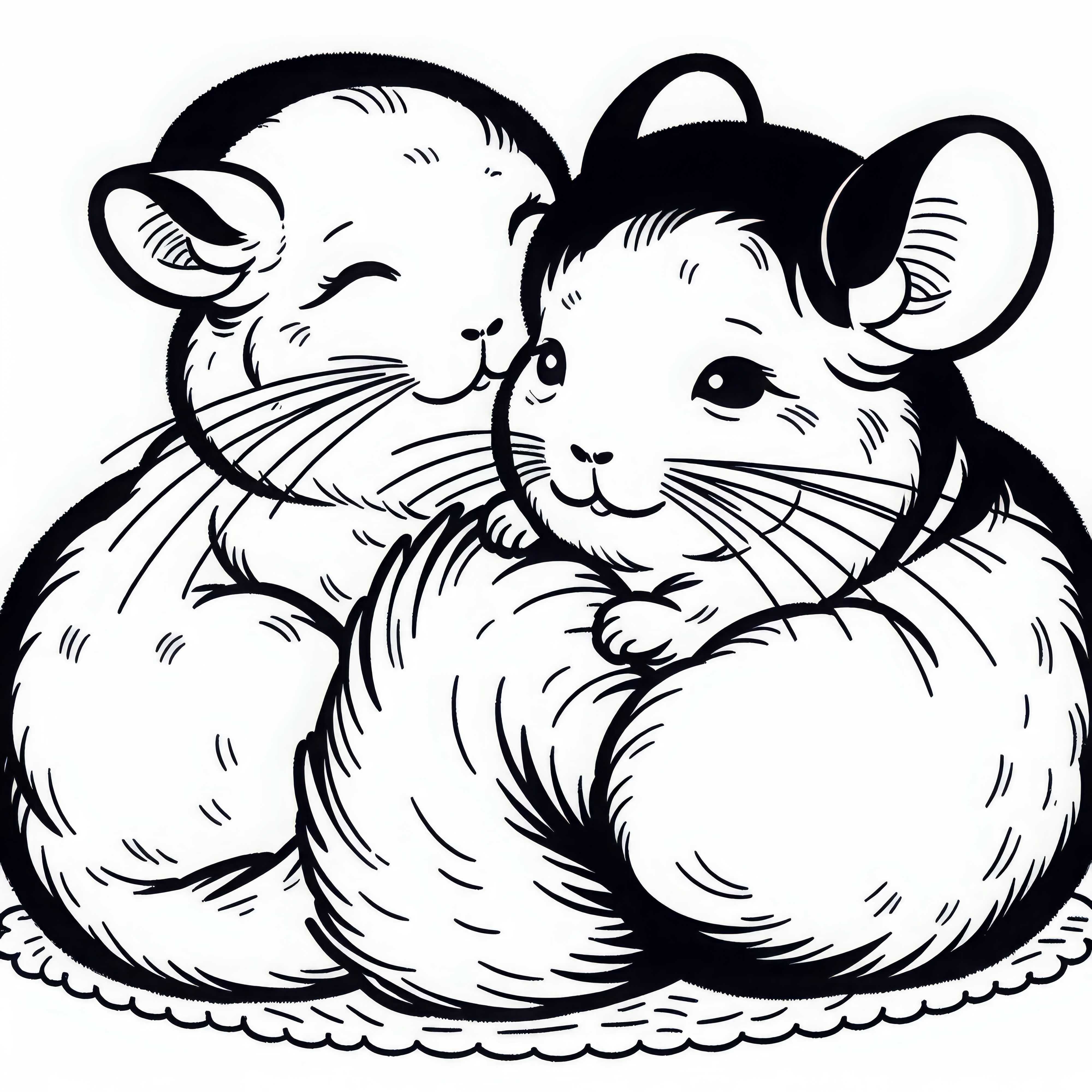 Zwei Chinchillas kuscheln sich eng aneinander – Malvorlage gratis