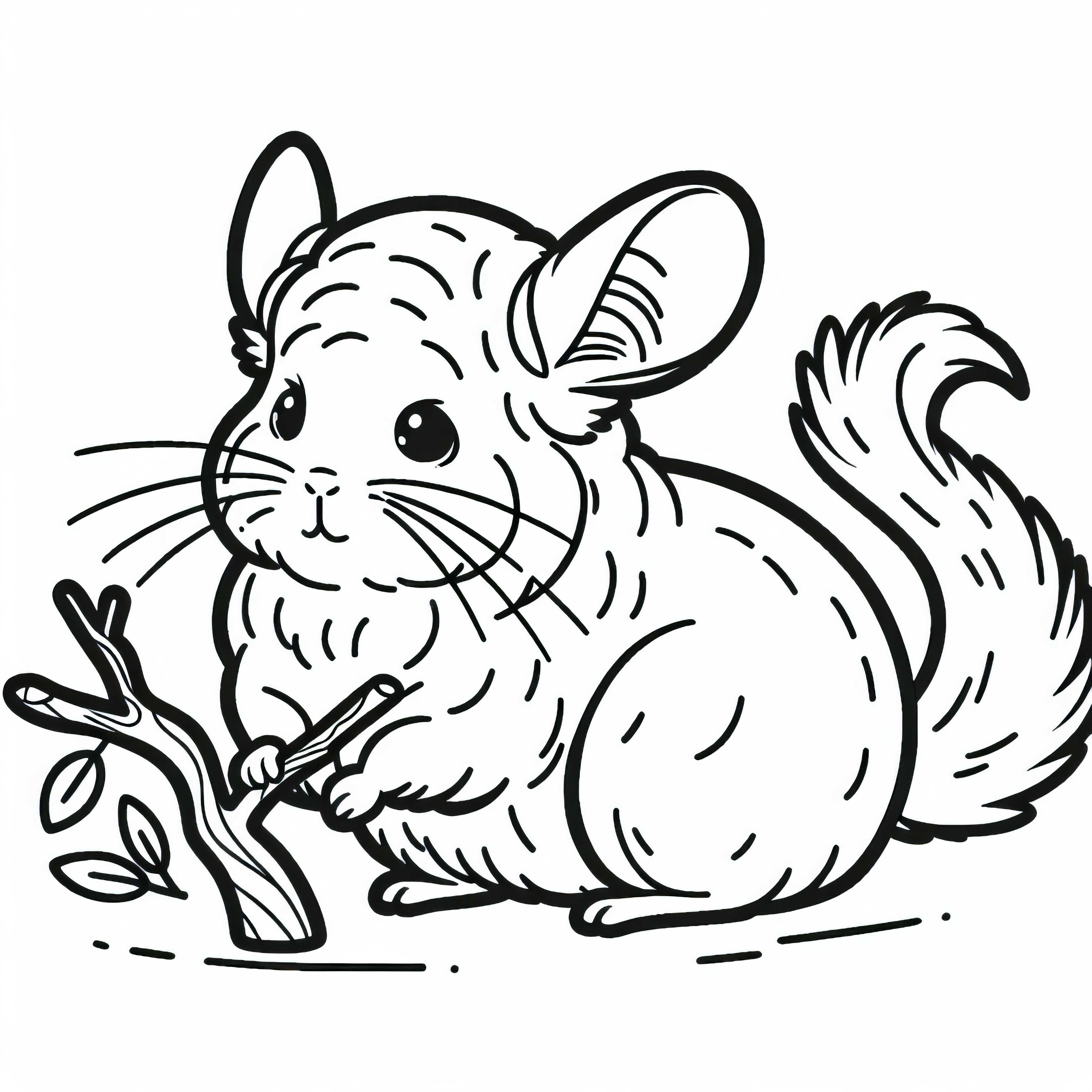 Chinchilla stands on its hind legs and nibbles on a twig – Free coloring page Chinchilla stands on its hind legs and nibbles on a twig - Free coloring page