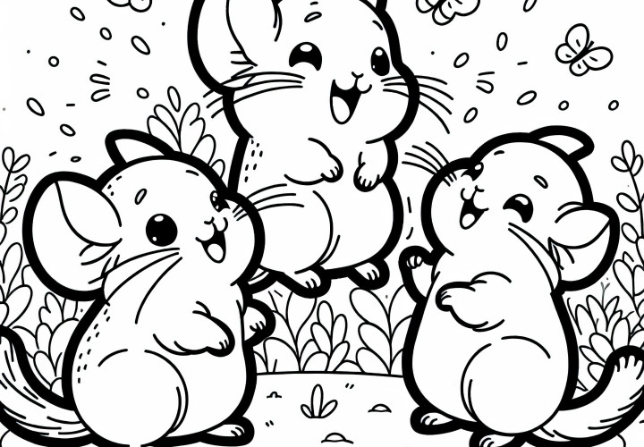 Group of chinchillas playing joyfully – Free coloring page