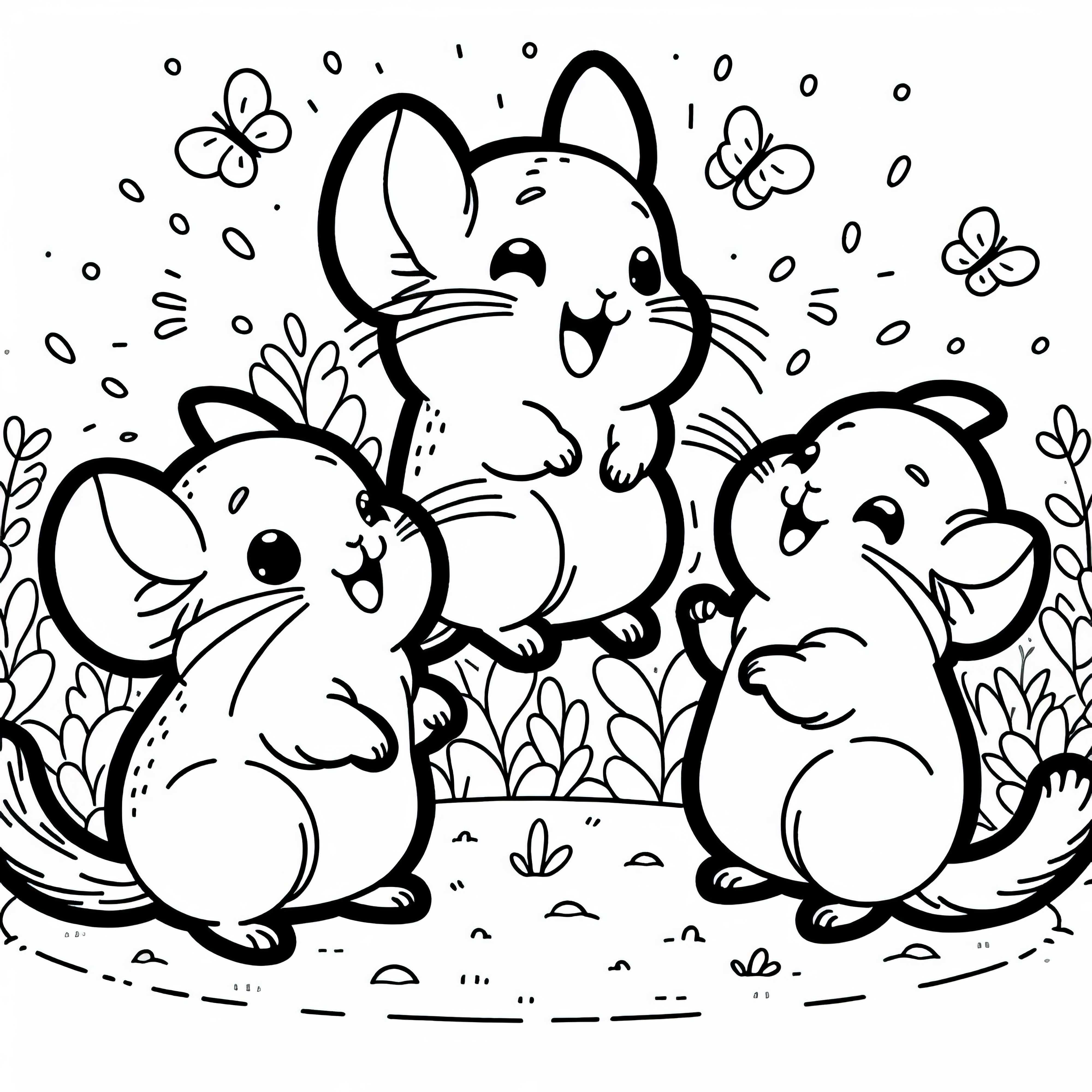 Groupe de chinchillas s'amusent - Coloriage gratuit