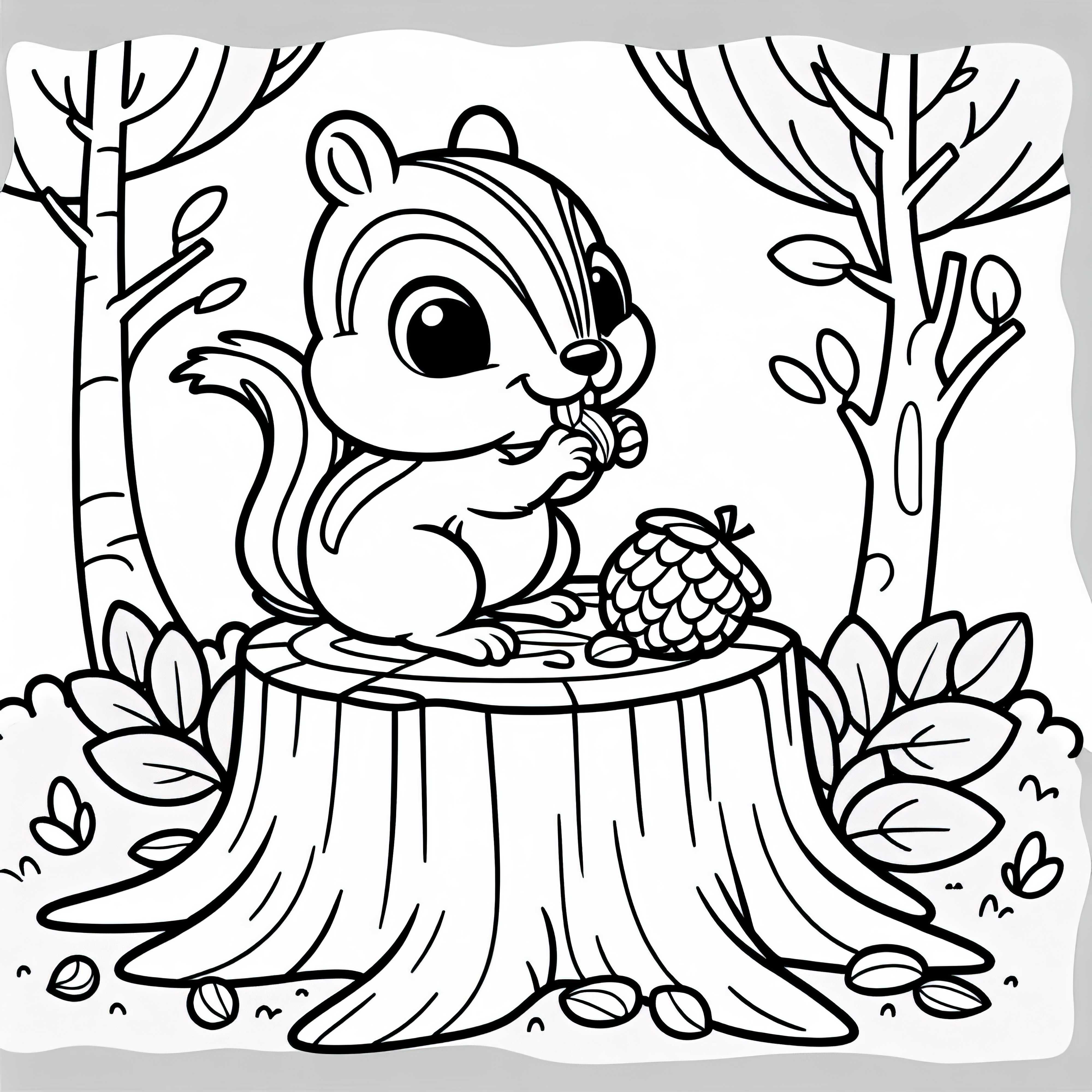 Squirrel sits on a tree stump – Simple coloring page free of charge Squirrel sitting on tree stump - Coloring page simple free