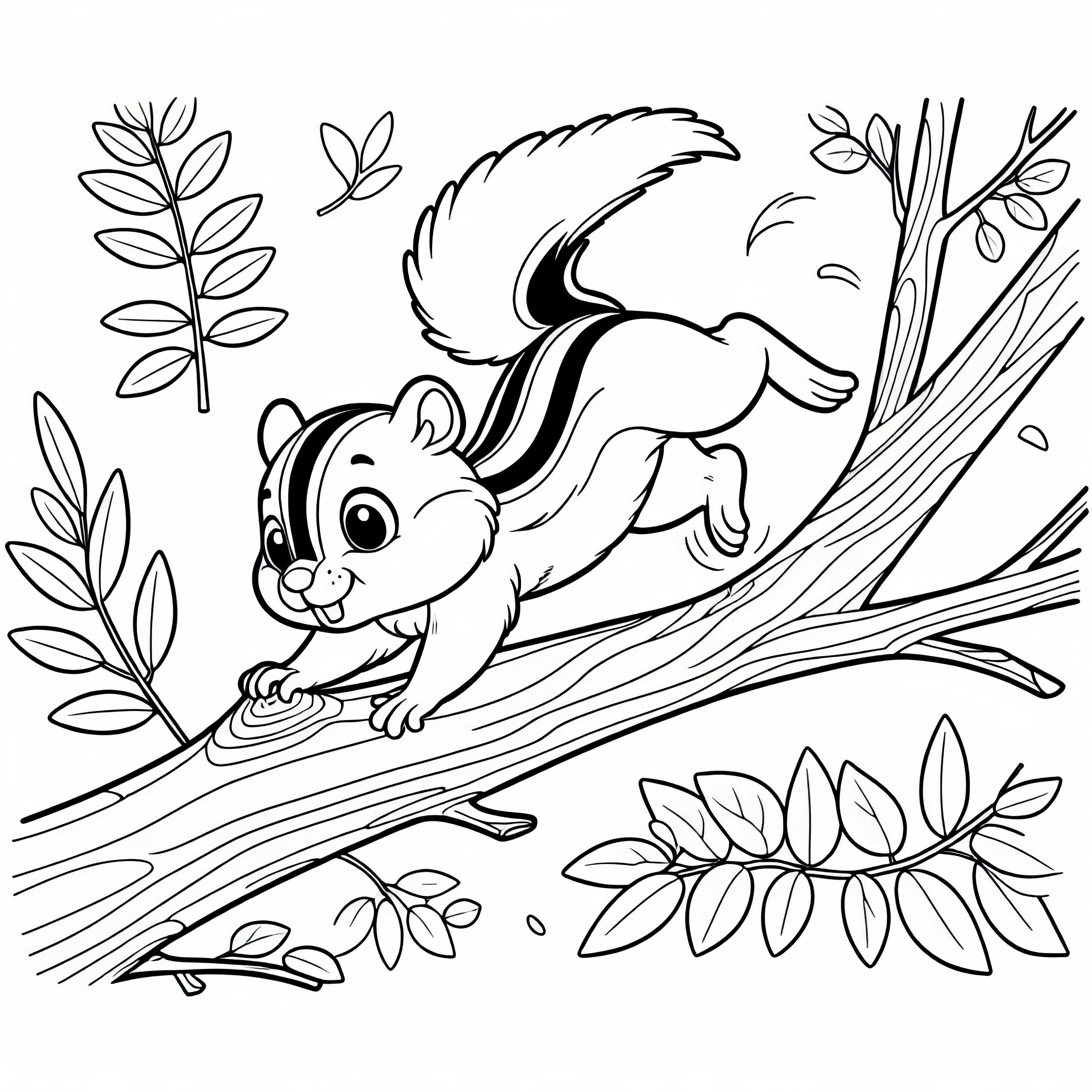Chipmunk darts quickly over a branch - Free coloring page Chipmunk dashes quickly over branch - Free coloring page