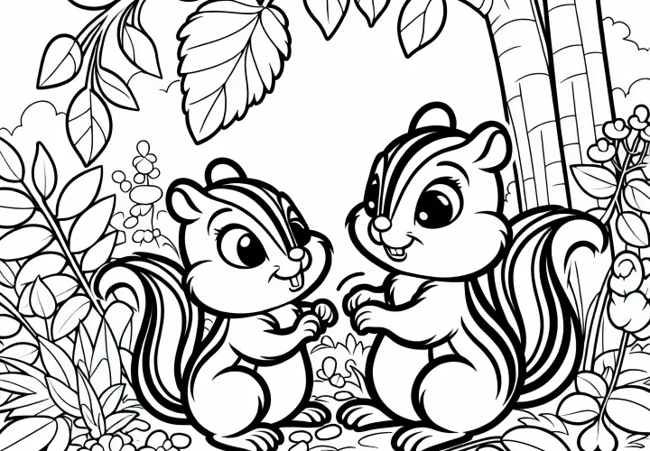 Два белки играют друг с другом в листве – Бесплатный рисунок для раскраски