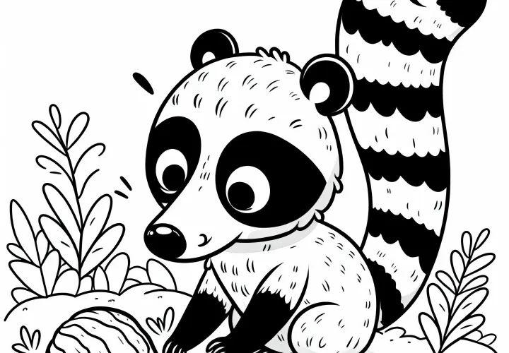 Nesebjørn leker med et fruktstykke – Gratis tegning å fargelegge