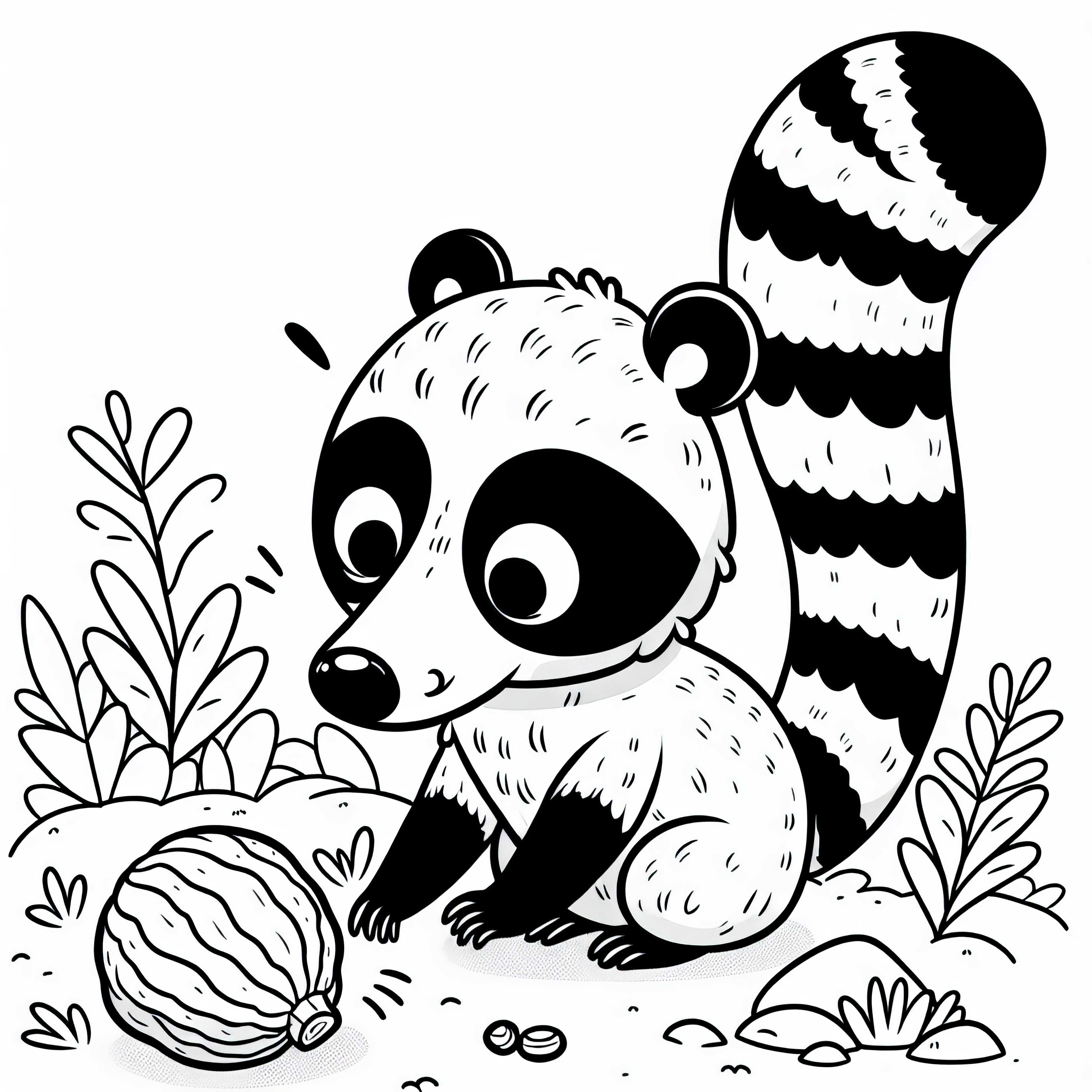Coati plays with a piece of fruit - Free coloring page Coati plays with a piece of fruit - Free coloring page