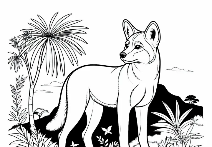 Динго стоит на скалах и смотрит вдаль – Раскраска бесплатно