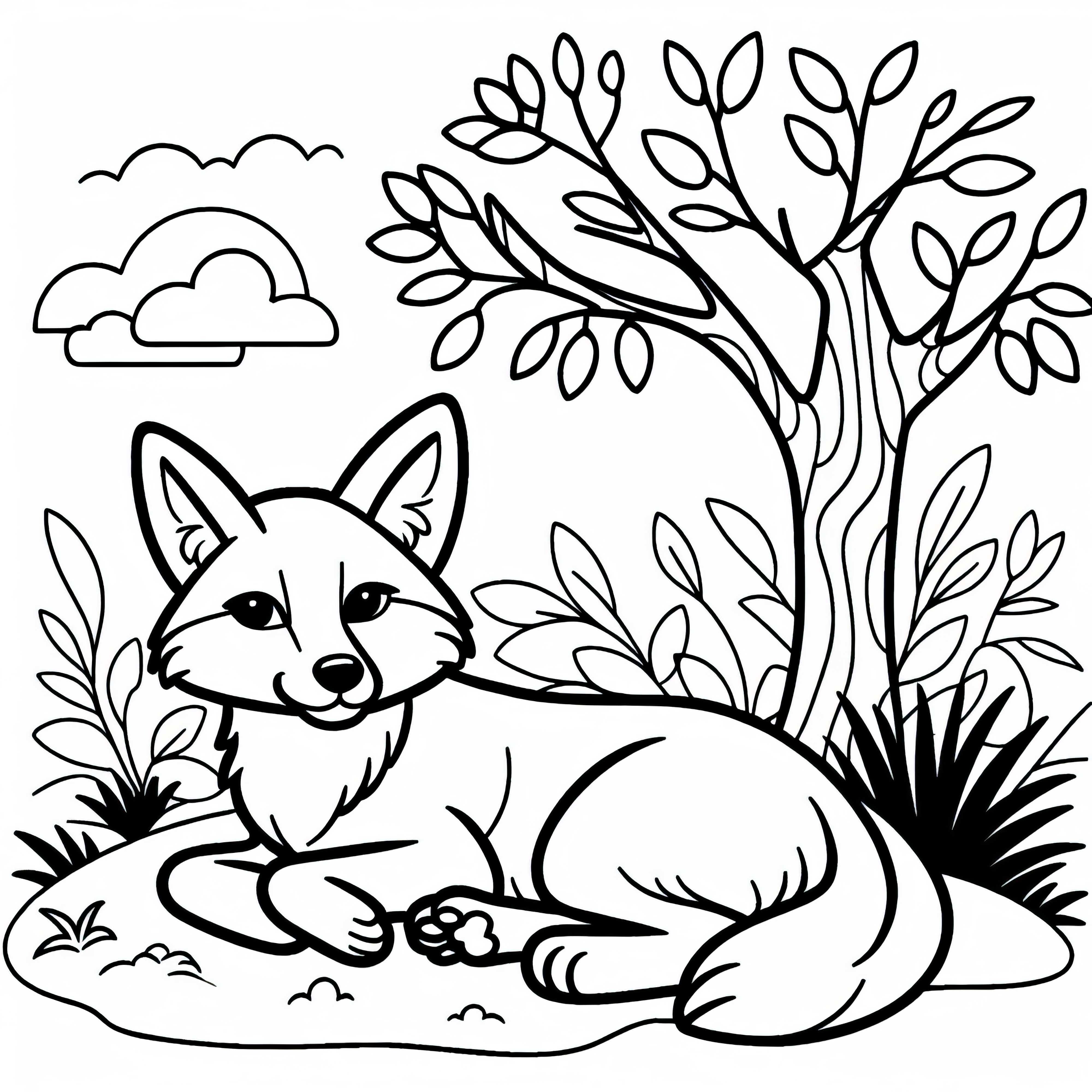 Dingo hviler seg i skyggen av et tre – Fargeleggingsmal for gratis Dingo hviler seg i skyggen av et tre – Fargeleggingsmal så enkelt som gratis