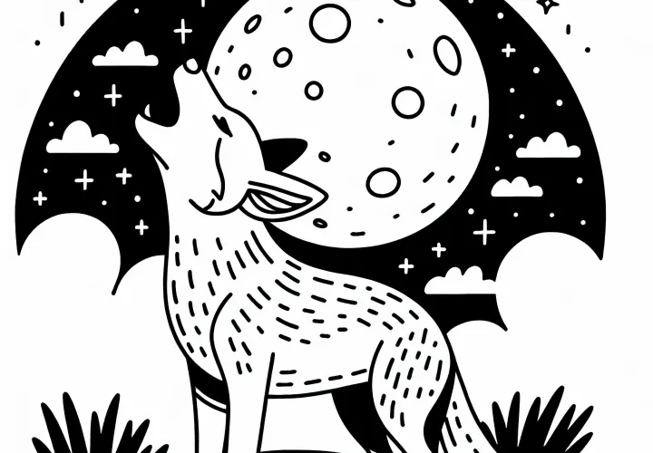 Динго воет под луной – Раскраска бесплатно