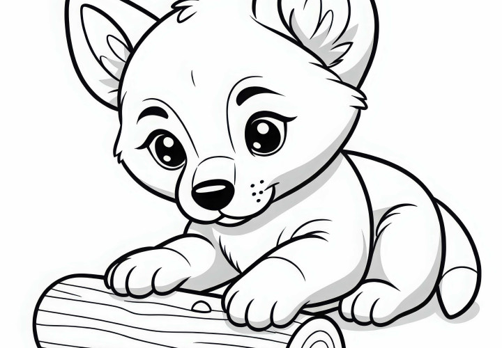 Dingowelpe leker med en stykk treverk - Malebilde gratis Dingowelpe leker med en bit tre - Fargeleggingsmal gratis