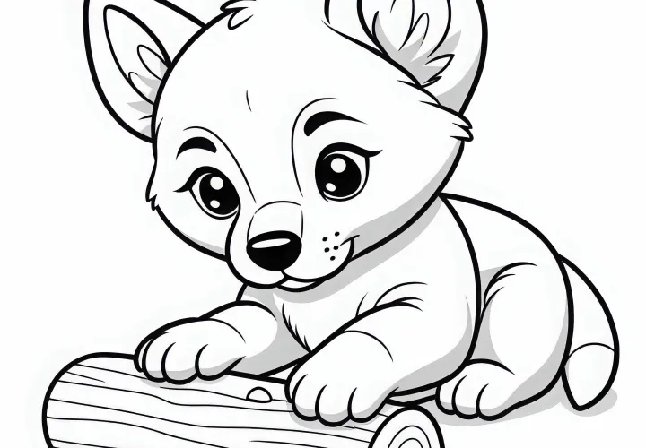 Щенок играет с кусочком дерева - Бесплатная раскраска