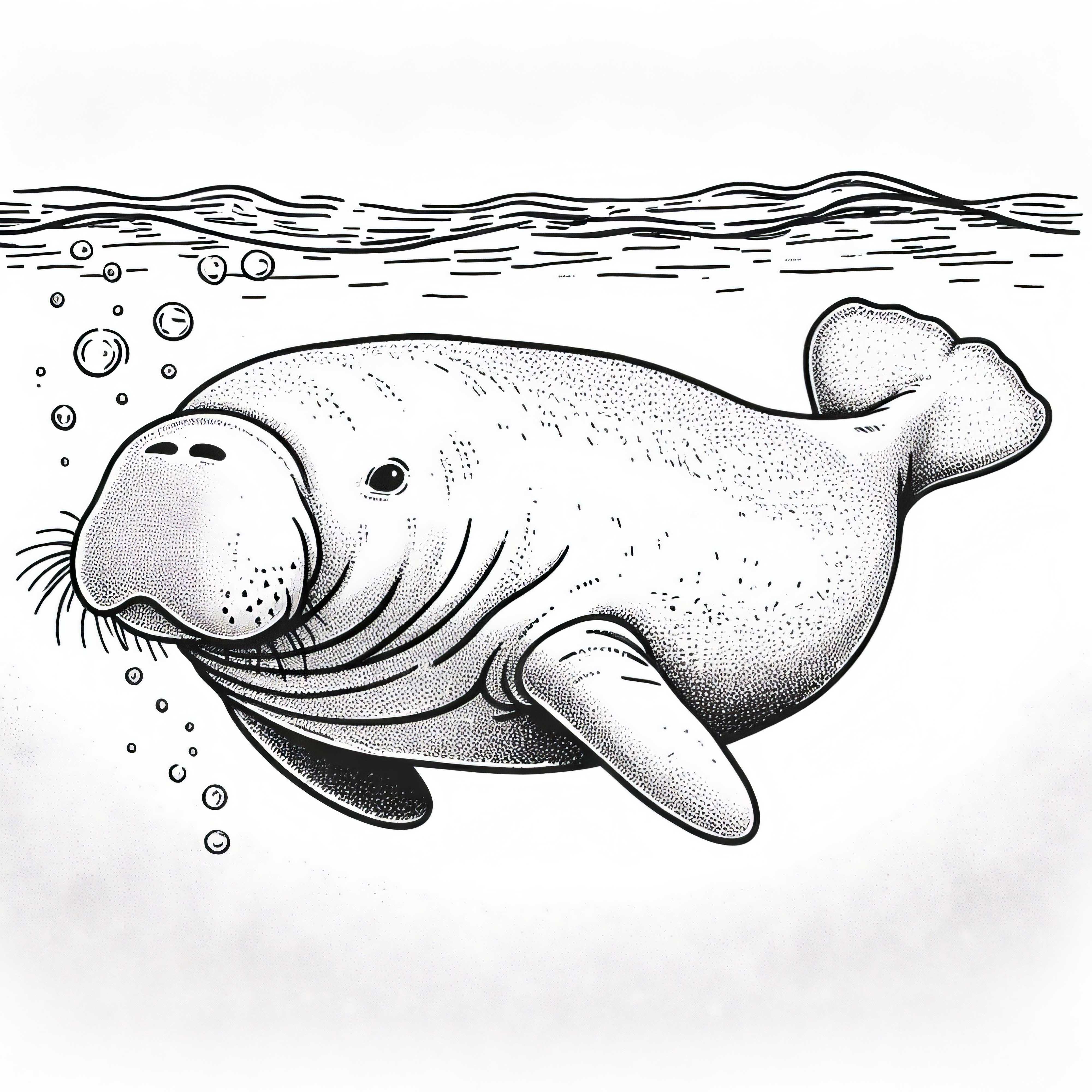 우아한 듀공이 바닷물을 헤엄치고 있습니다 - 무료 색칠하기 책 페이?