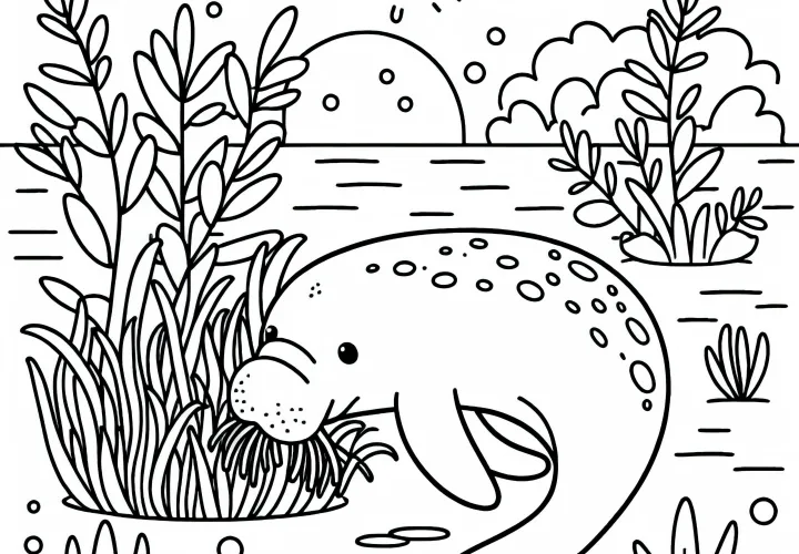 Дугонг ест морские травы с морского дна – Раскраска бесплатно