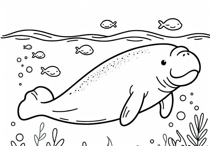 Дюгонь всплывает на поверхность воды – бесплатная раскраска