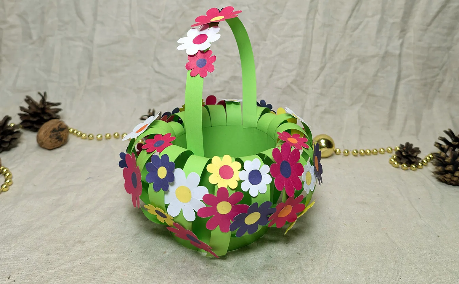 Waste paper basket with flowers