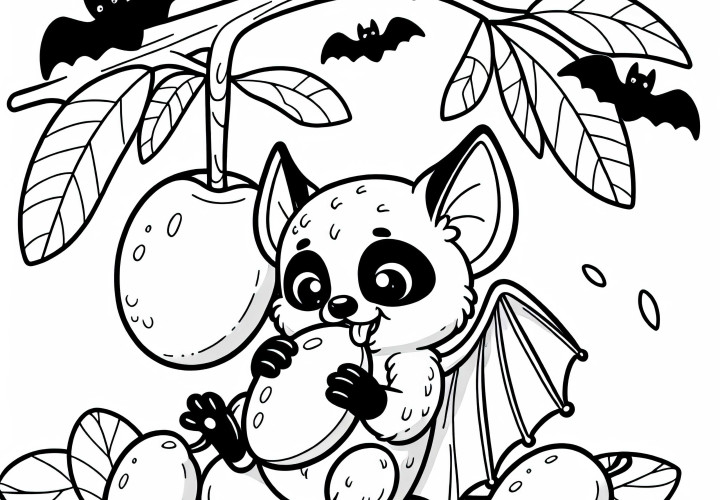 Flying fox eats ripe mango - Free coloring page