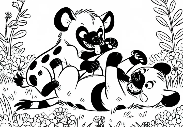 Две гиены игриво борются друг с другом - бесплатный раскраска