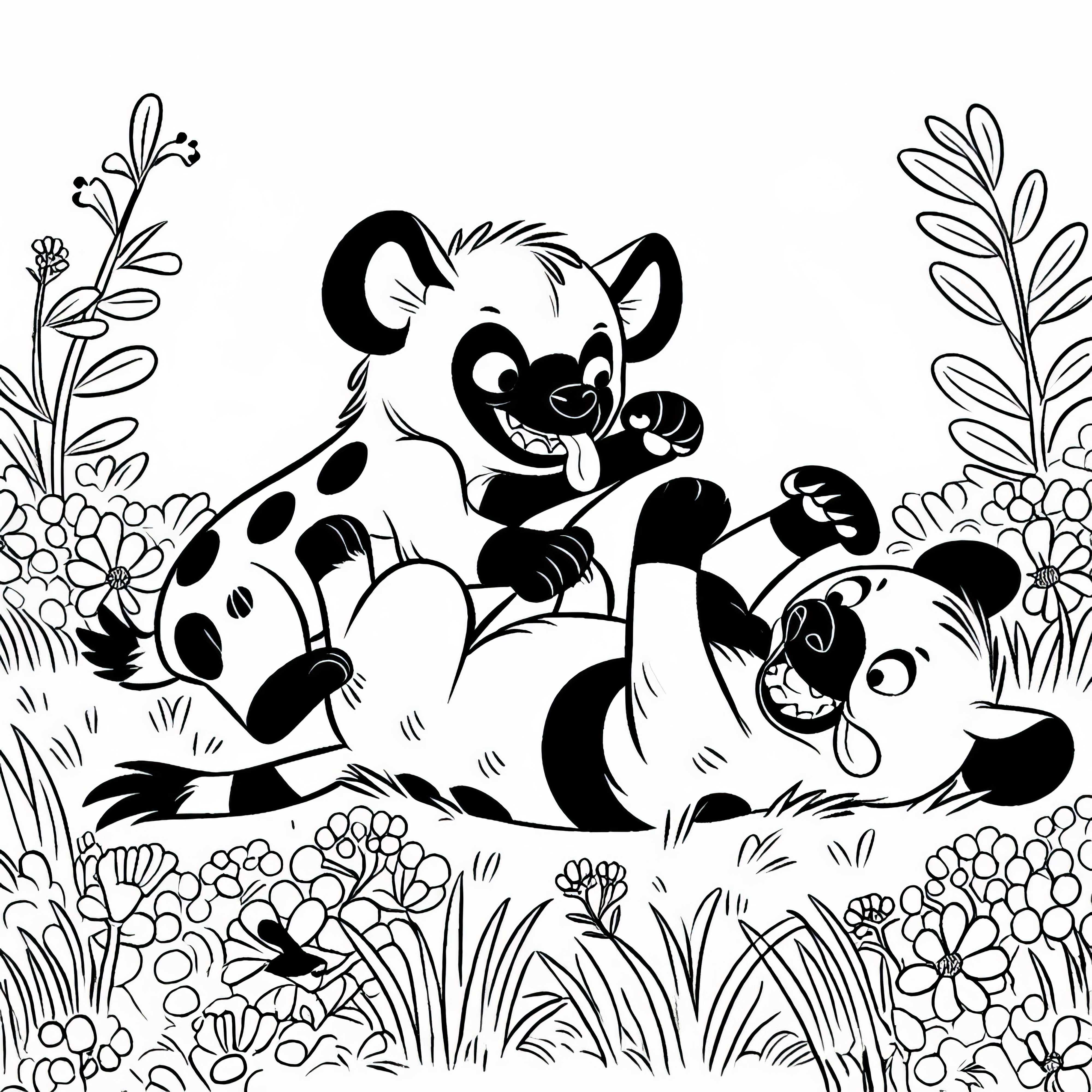 Two hyenas are playfully wrestling - free coloring page Two hyenas are playfully wrestling with each other - free coloring page
