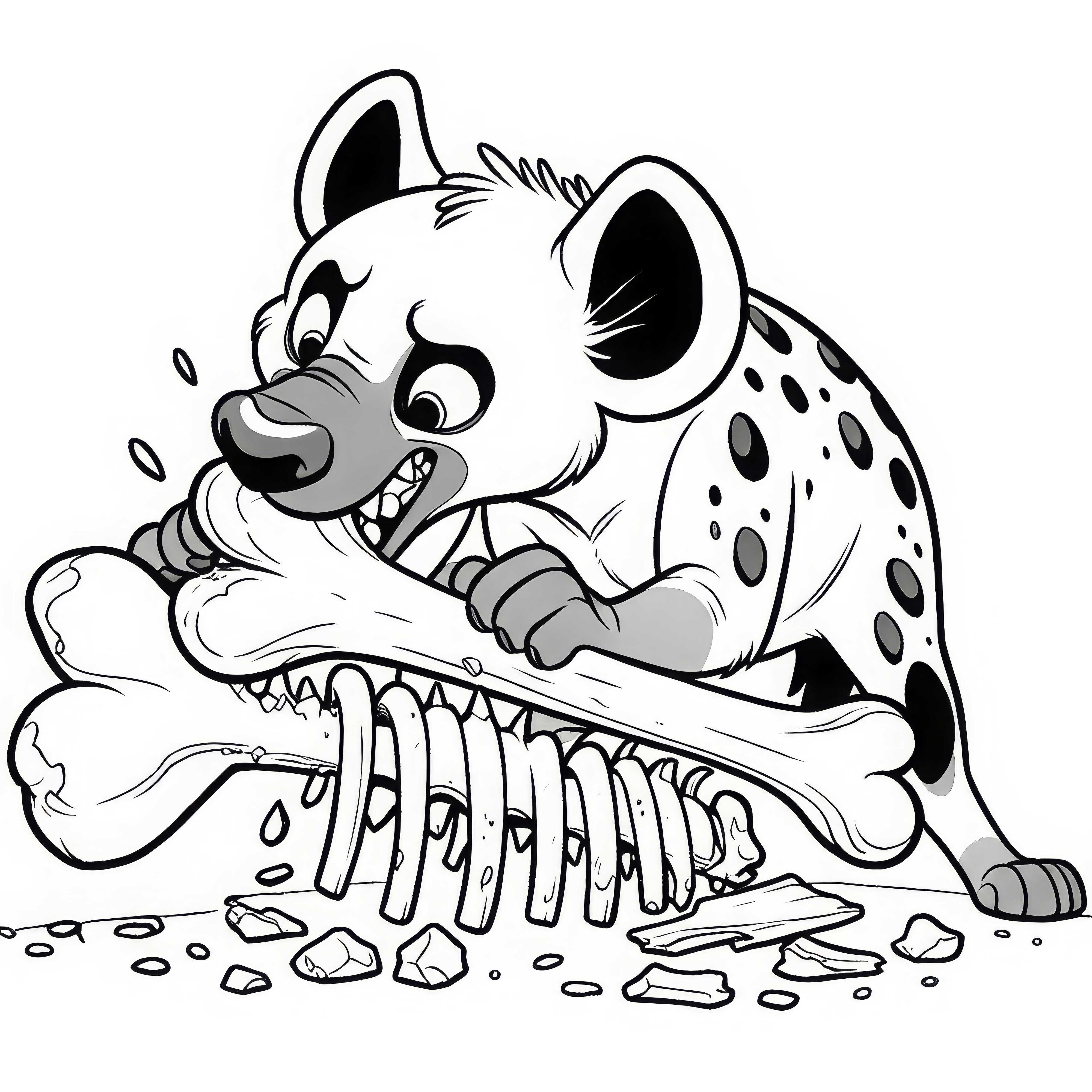ハイエナが骨を食べている – 無料の塗り絵 ハイエナが骨を食べている - 無料塗り絵
