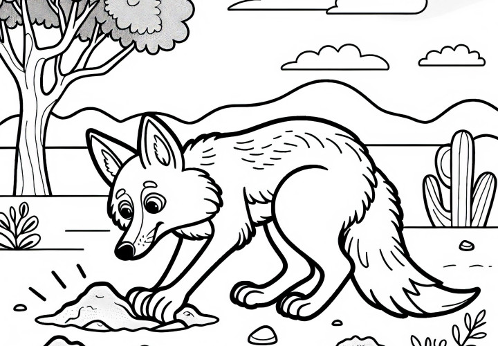 Sjakkal graver med potene etter mat – Fargeleggingsmal gratis Sjakkal graver med potene etter mat – Fargeleggingsmal gratis