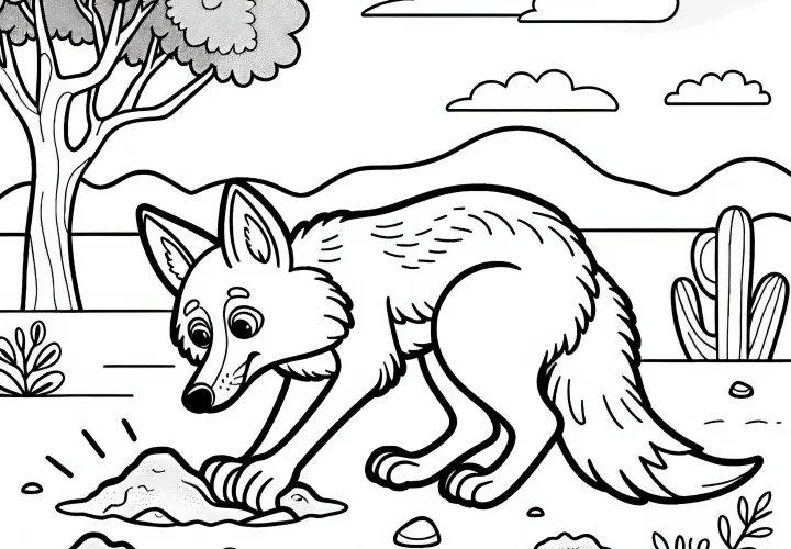 Шакал копает лапами в поисках еды – Раскраска бесплатно