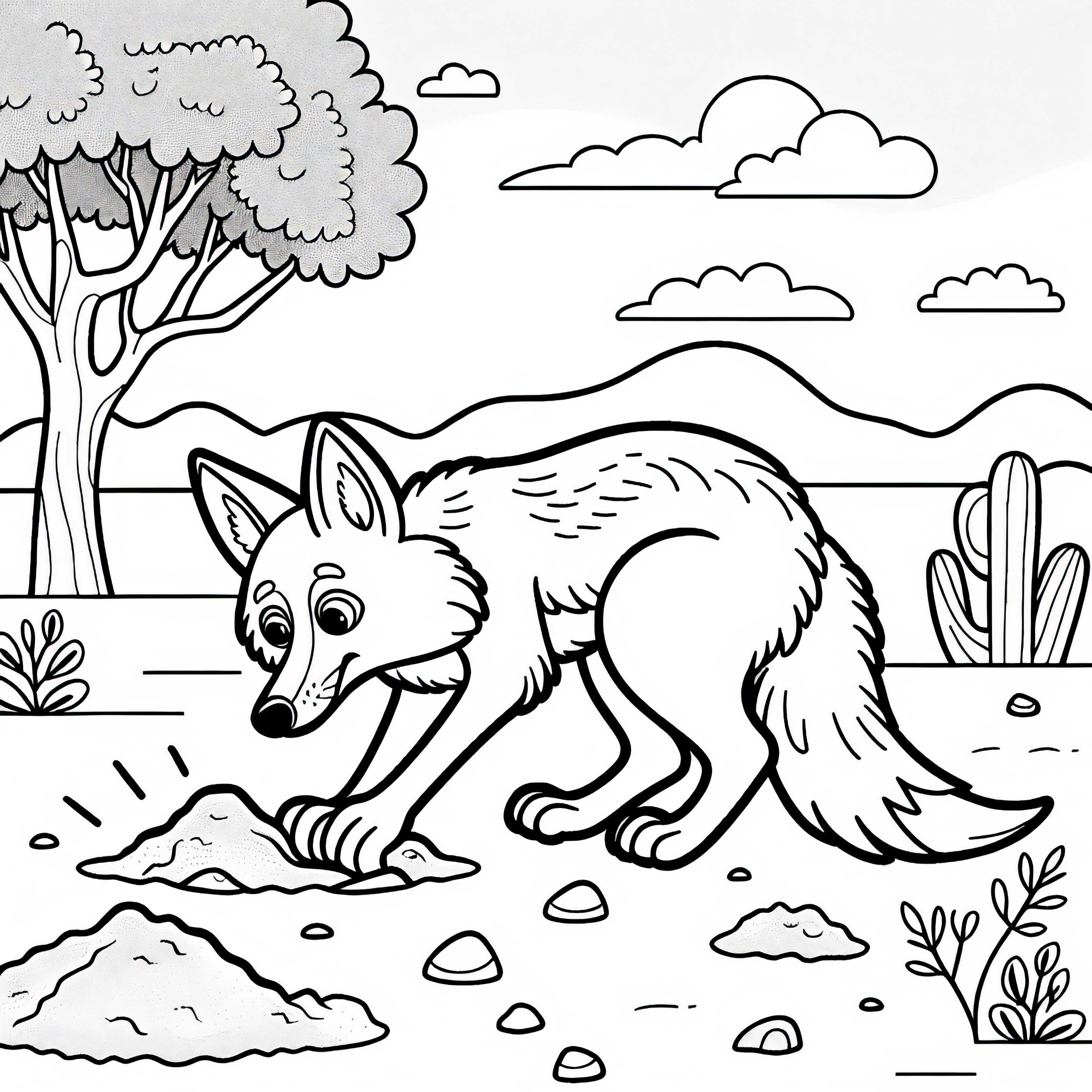 Sjakkal graver med potene etter mat – Fargeleggingsmal gratis Sjakal graver med potene etter mat – Fargeleggingsmal Gratis