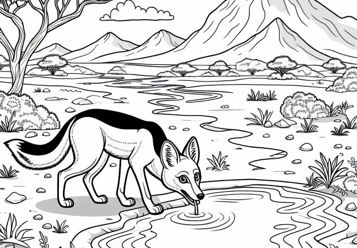 Sjakal ved vannhullet - Fargeleggingsmal gratis Sjakal ved vannhullet - Malebok gratis
