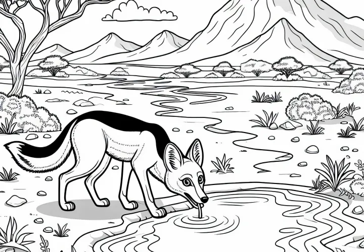 Шакал у водоема - Раскраска бесплатно