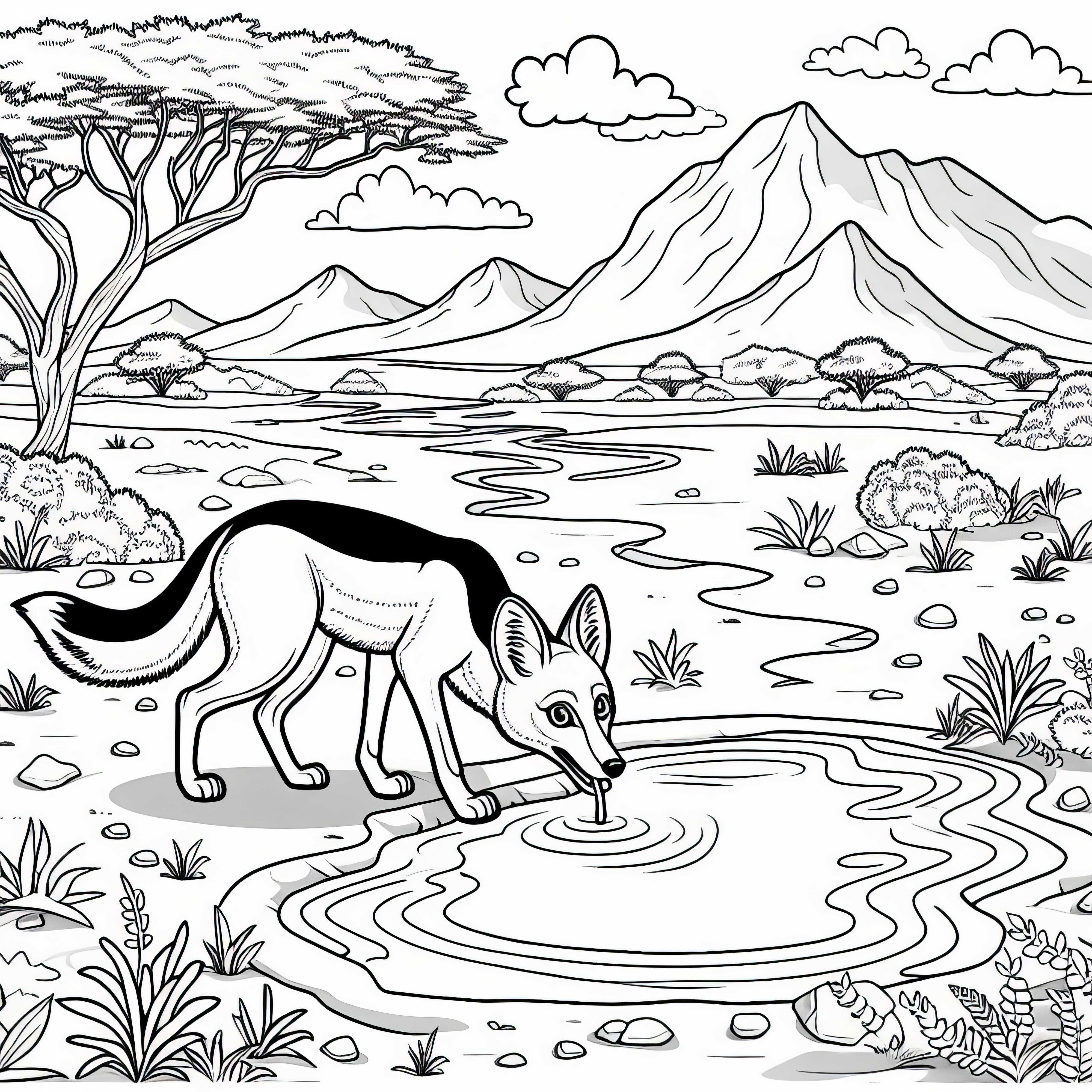 Sjakal ved vannhullet - Fargeleggingsark Gratis Sjakal ved vannhullet - Fargeleggingsmal gratis