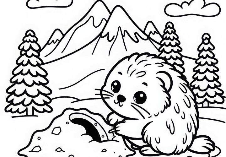 Лемінг риє собі нору в снігу – Безкоштовна розмальовка