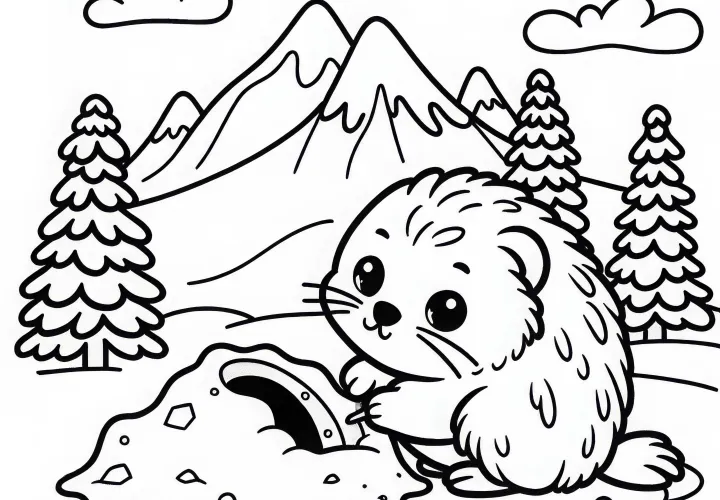 Лемминг выкапывает себе нору в снегу – Бесплатная раскраска