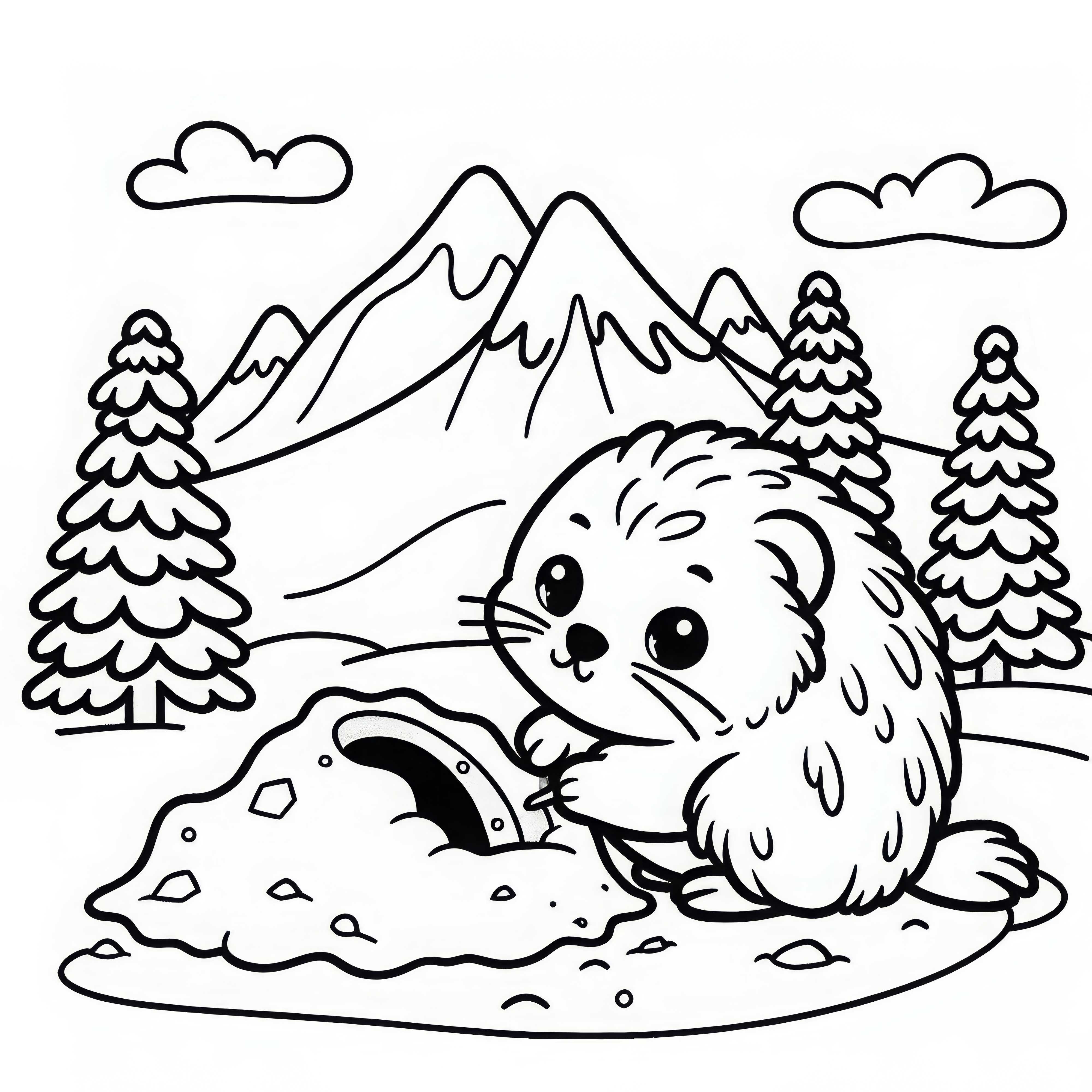 Lemming digs a hole in the snow - Free coloring page Lemming digs a burrow in the snow – Free coloring page