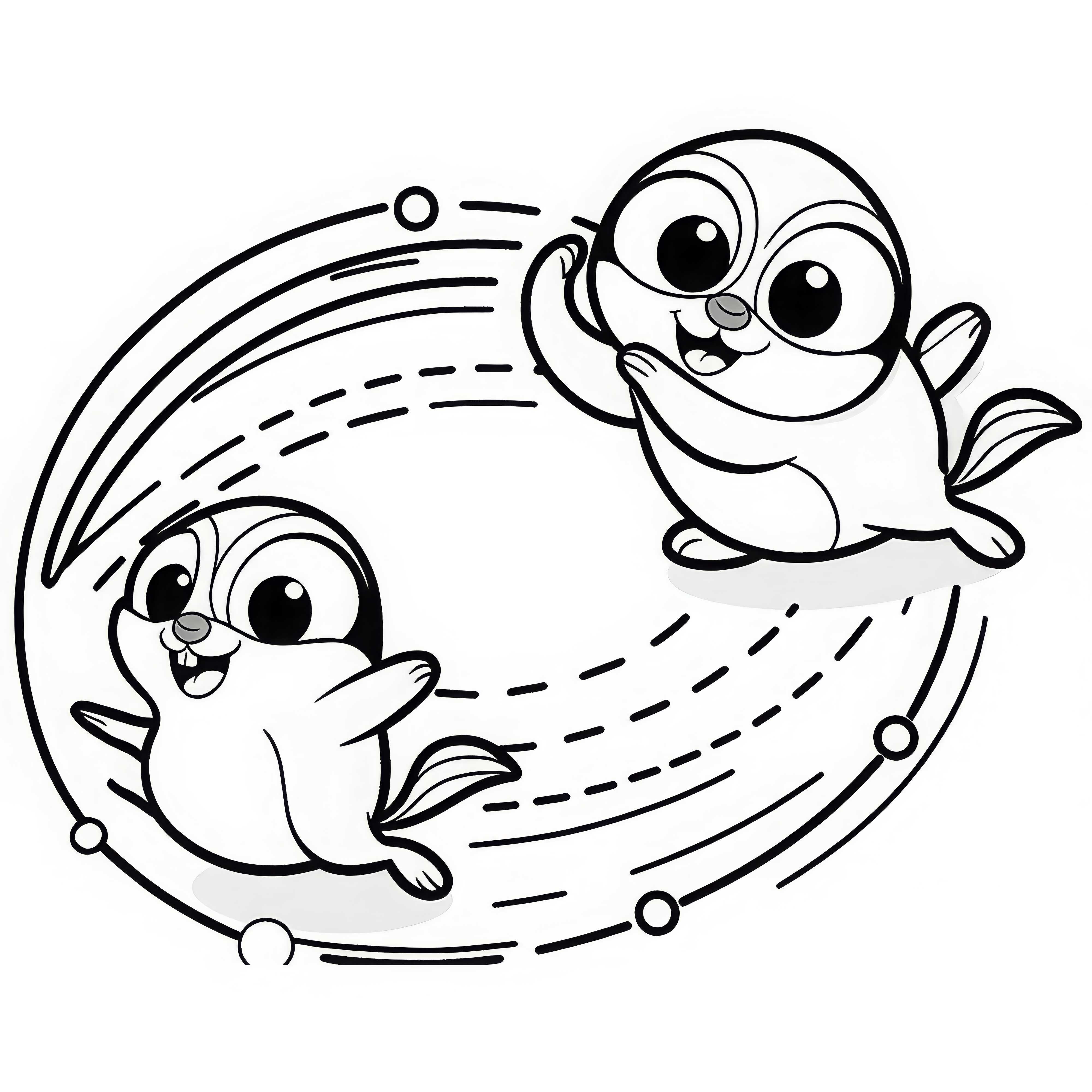 Lemmings play with each other, chasing each other in circles – Free coloring template Lemmings play with each other, chase each other in circles - free coloring page
