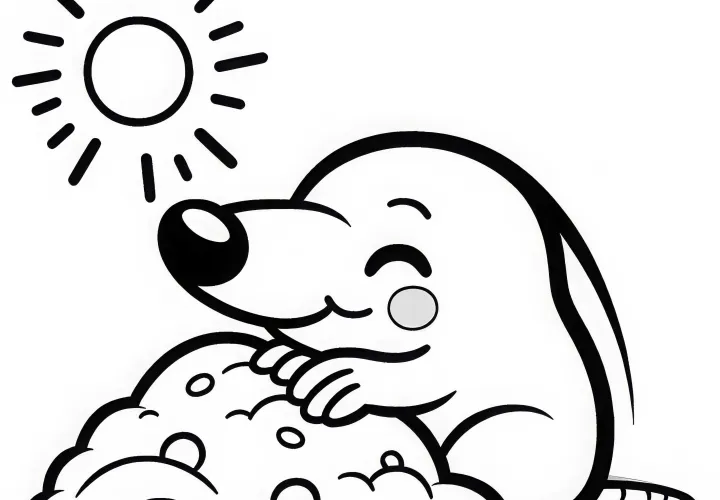 Maulwurf mit Maulwurfhügel: Einfaches Ausmalbild (Kostenlos)