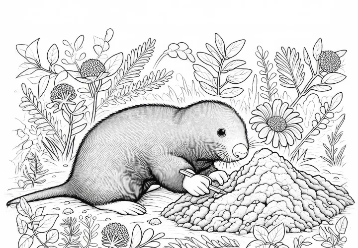 Maulwurf mit Erdhügel: Gratis Malvorlage