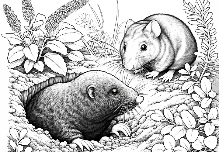 Maulwurf mit einer Maus: Ausmalbild zum Download (Kostenlos)