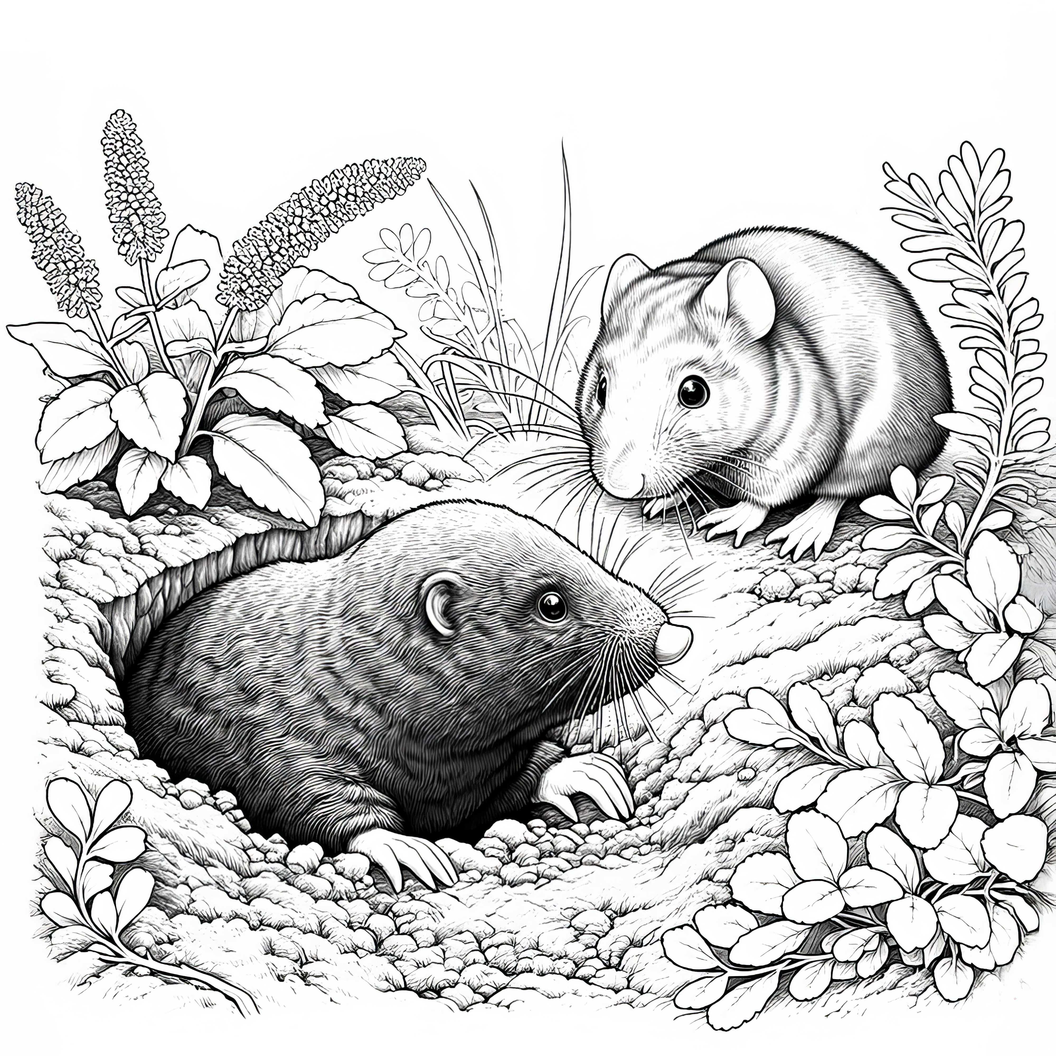 Maulwurf mit einer Maus: Ausmalbild zum Download (Kostenlos)