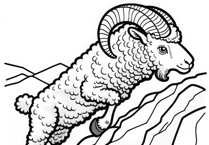 Muflon se obratně šplhá po kamenitém svahu – zdarma k vybarvení