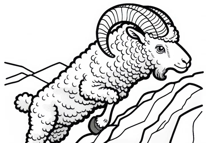 Муфлон ловко взбирается по каменистому склону – Бесплатный раскраска