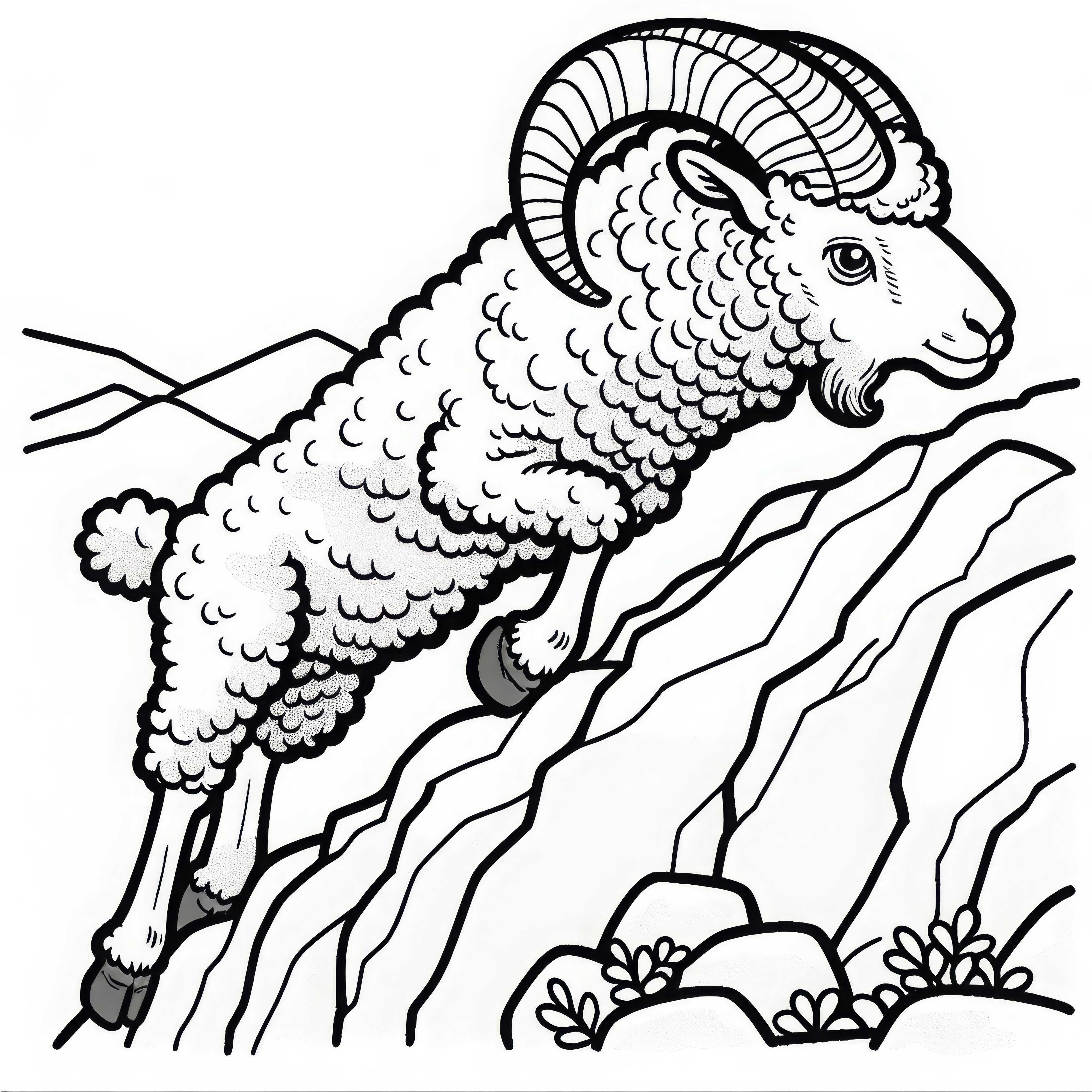 Mouflon skillfully climbs over rocky slope - Free coloring template Mouflon cleverly climbs over rocky slope – Free coloring page