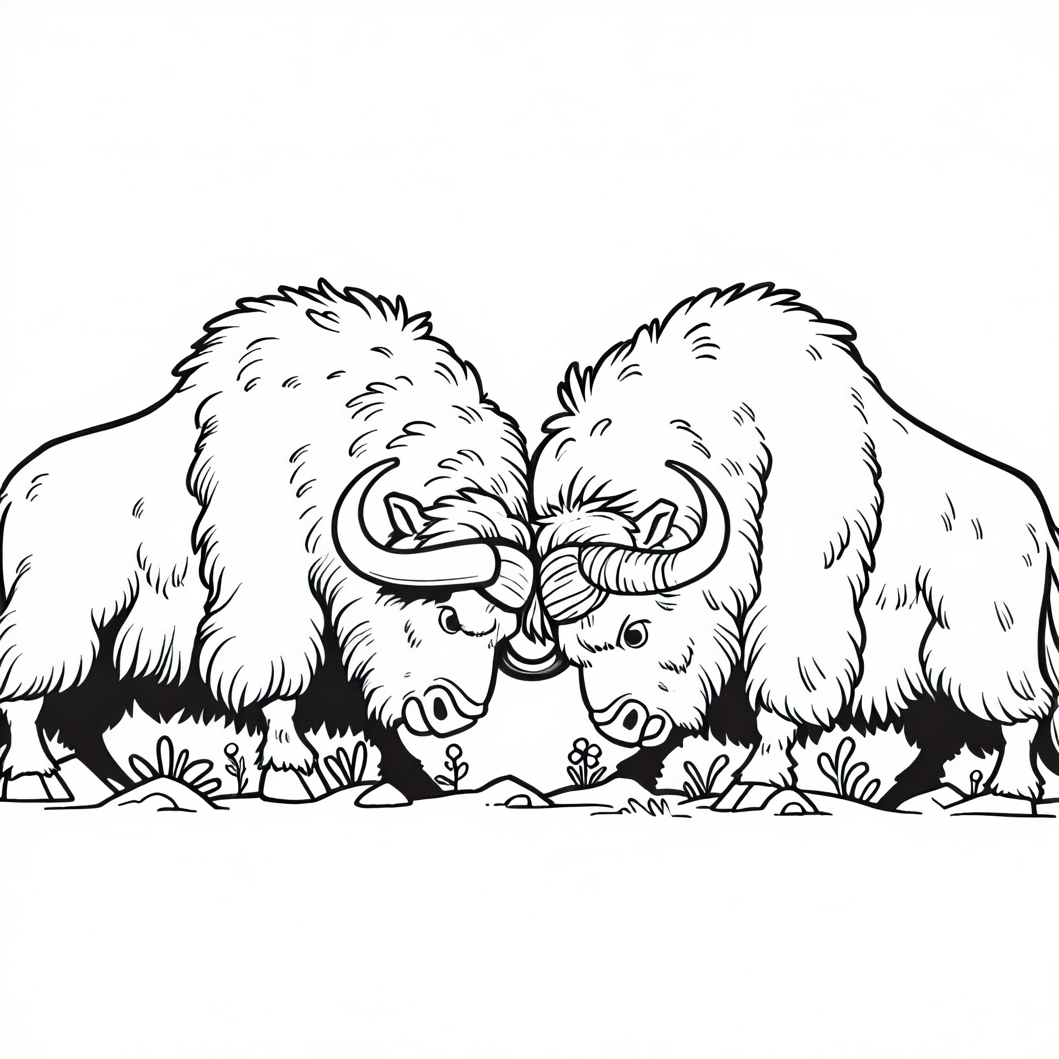 Two Musk Oxen Bash Heads Together - Free Coloring Page Two Musk Oxen Banging Heads Together - Free Coloring Page