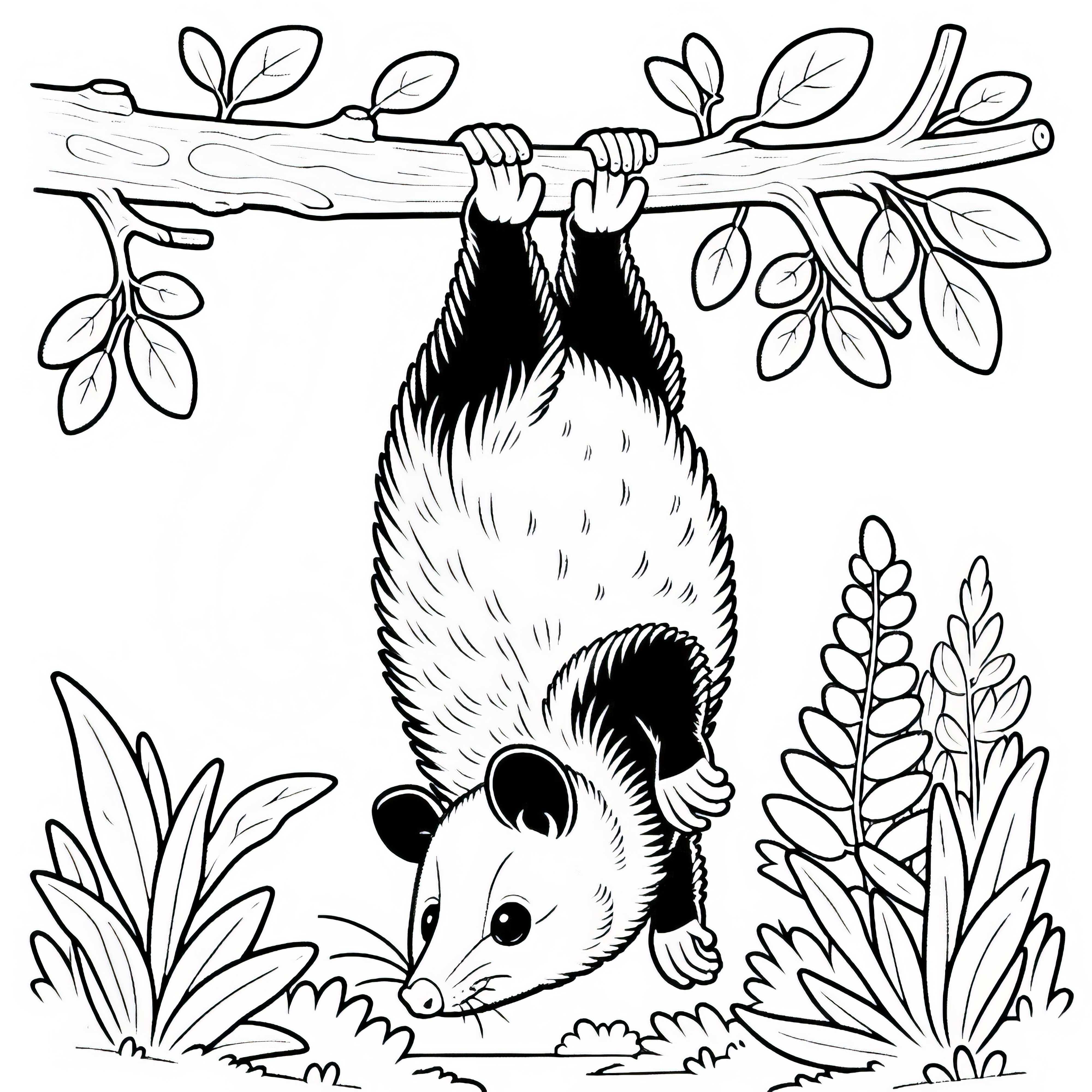Opossum hanging upside down from a branch - Free coloring page Opossum hangs upside down from the branch - Free coloring page