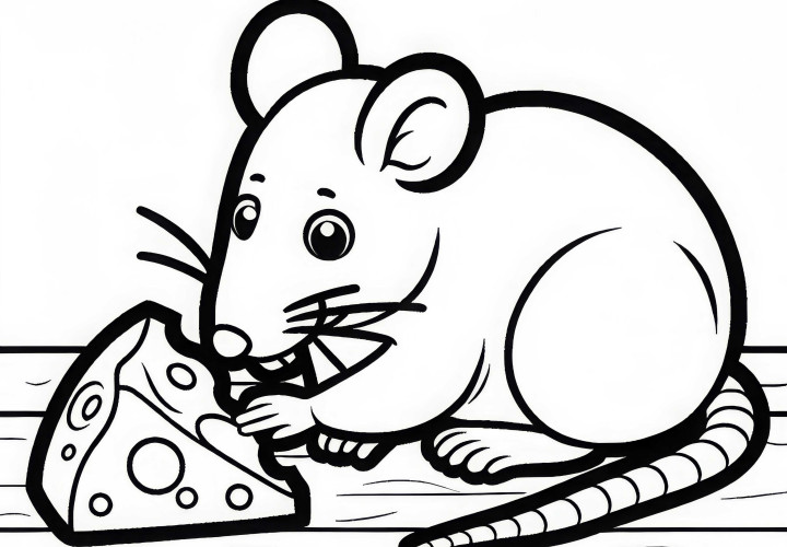 Rat nibbling on cheese - coloring page simple free Rat nibbles on cheese – Simple free coloring page