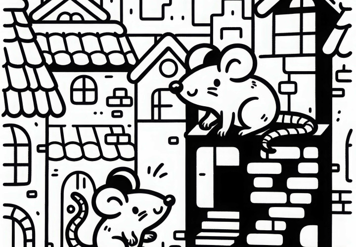 Rats scurry through the city – Coloring page simple and free Rats scurry through the city – Coloring page simple and free