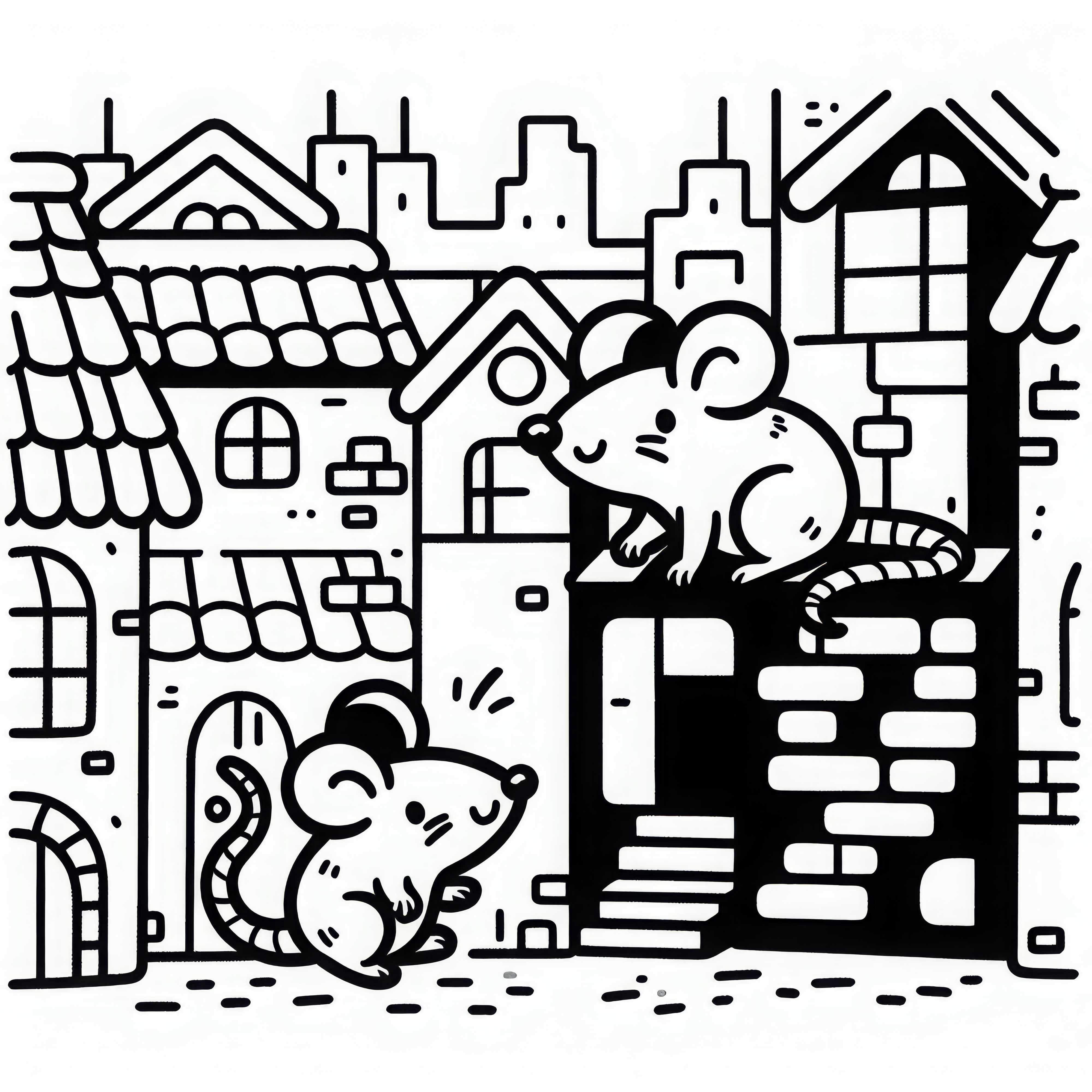 Rats scurry through the city – Coloring template simple and free Rats scurry through the city – coloring template easy and free